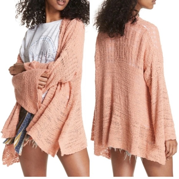 Free People In My Element Woven Bell Sleeve Knit Tunic Cardigan Sweater Medium - Picture 2 of 10